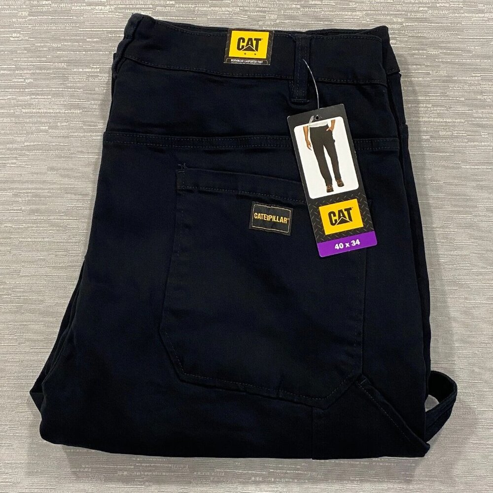Caterpillar CAT Carpenter Work Pants Mens 40 x 34 Black Tool Pockets Double Knee